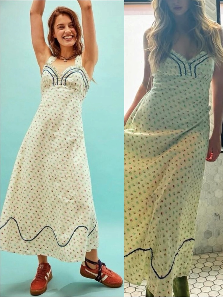 Free People Dainty Western Prairie Sweet Hearts Midi Dress In Ivory Combo Large